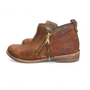 UGG Glee Chestnut Full Grain Leather Side-Zip Booties